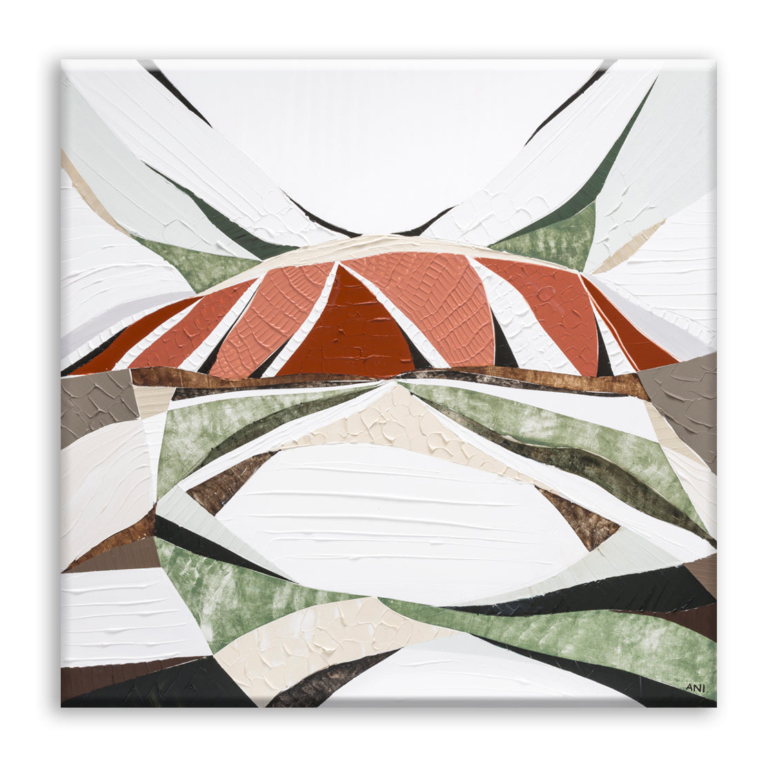 Uluru Dreams painting by Australian artist Ani Ipradjian, inspired by Uluru in Central Australia. Abstract landscape artwork featuring rich red, gold, and sandstone tones with textured layers, evoking the beauty of rain over Uluru. Perfect for collectors and interior decorators seeking authentic Australian outback art, available worldwide.