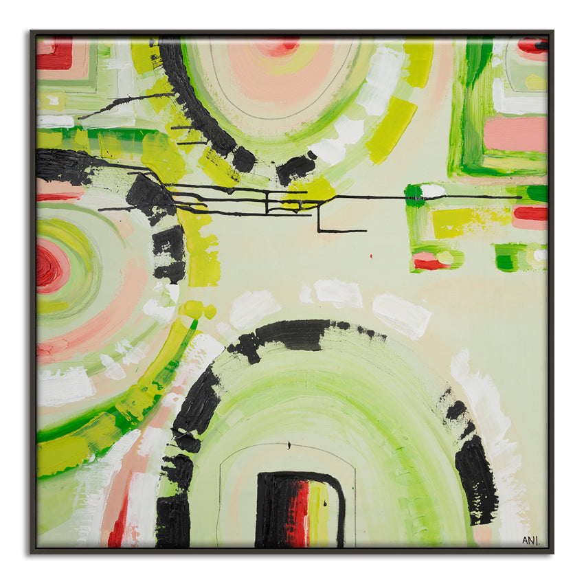 “Watermelon Dreams” art print by Ani Ipradjian – colourful abstract inspired by watermelon and Australian summer, featuring pink, yellow, and red tones.