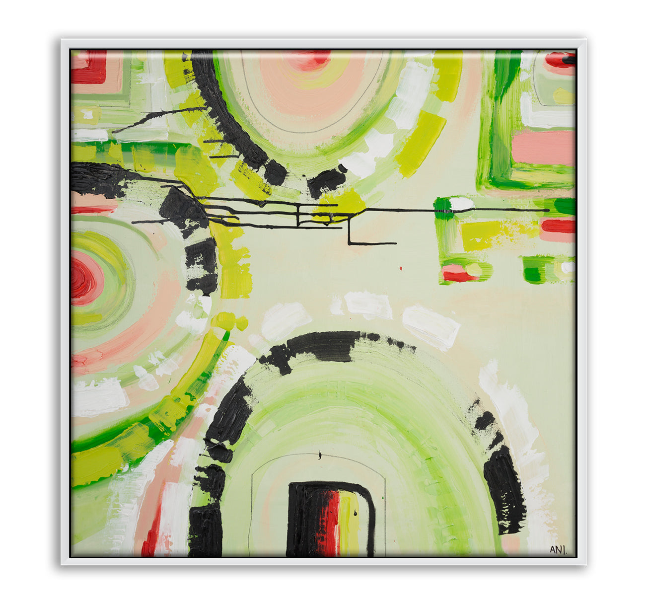 “Watermelon Dreams” art print by Ani Ipradjian – colourful abstract inspired by watermelon and Australian summer, featuring pink, yellow, and red tones.