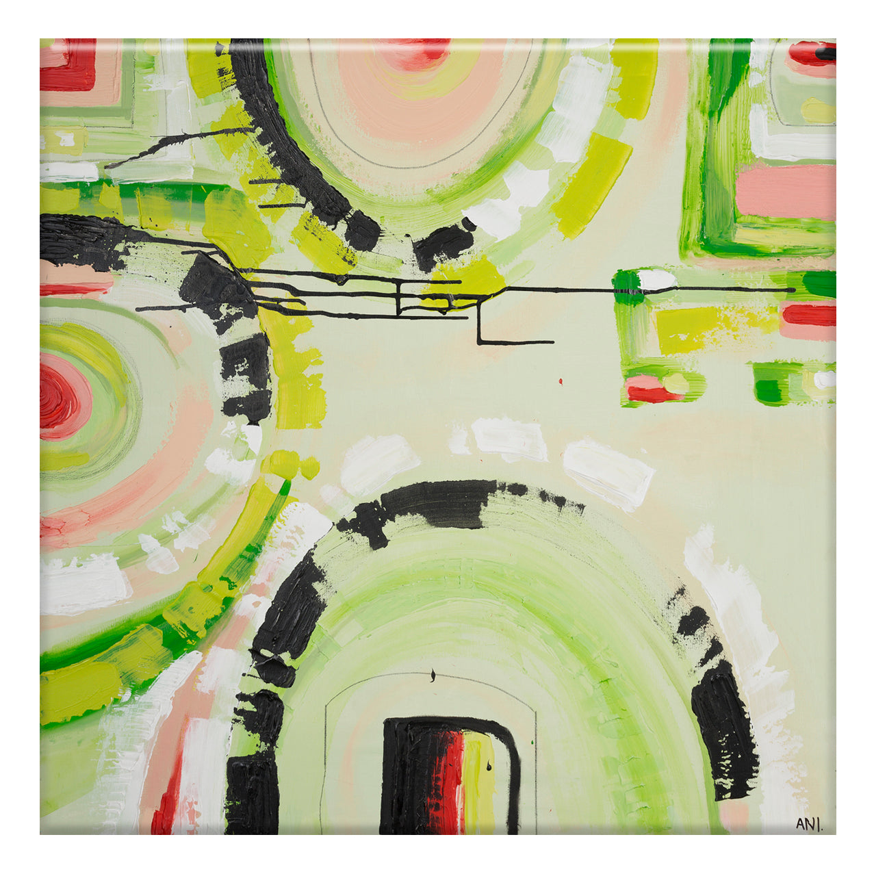 “Watermelon Dreams” art print by Ani Ipradjian – colourful abstract inspired by watermelon and Australian summer, featuring pink, yellow, and red tones.