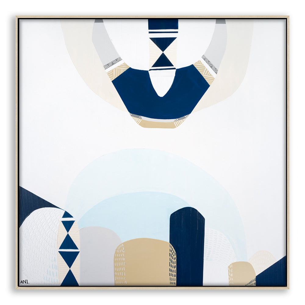 "Whitsunday Island" – Original abstract coastal painting by Australian artist Ani Ipradjian, inspired by aerial views of Queensland’s Whitsunday Islands and Great Barrier Reef, featuring aqua waters and sandy tones.