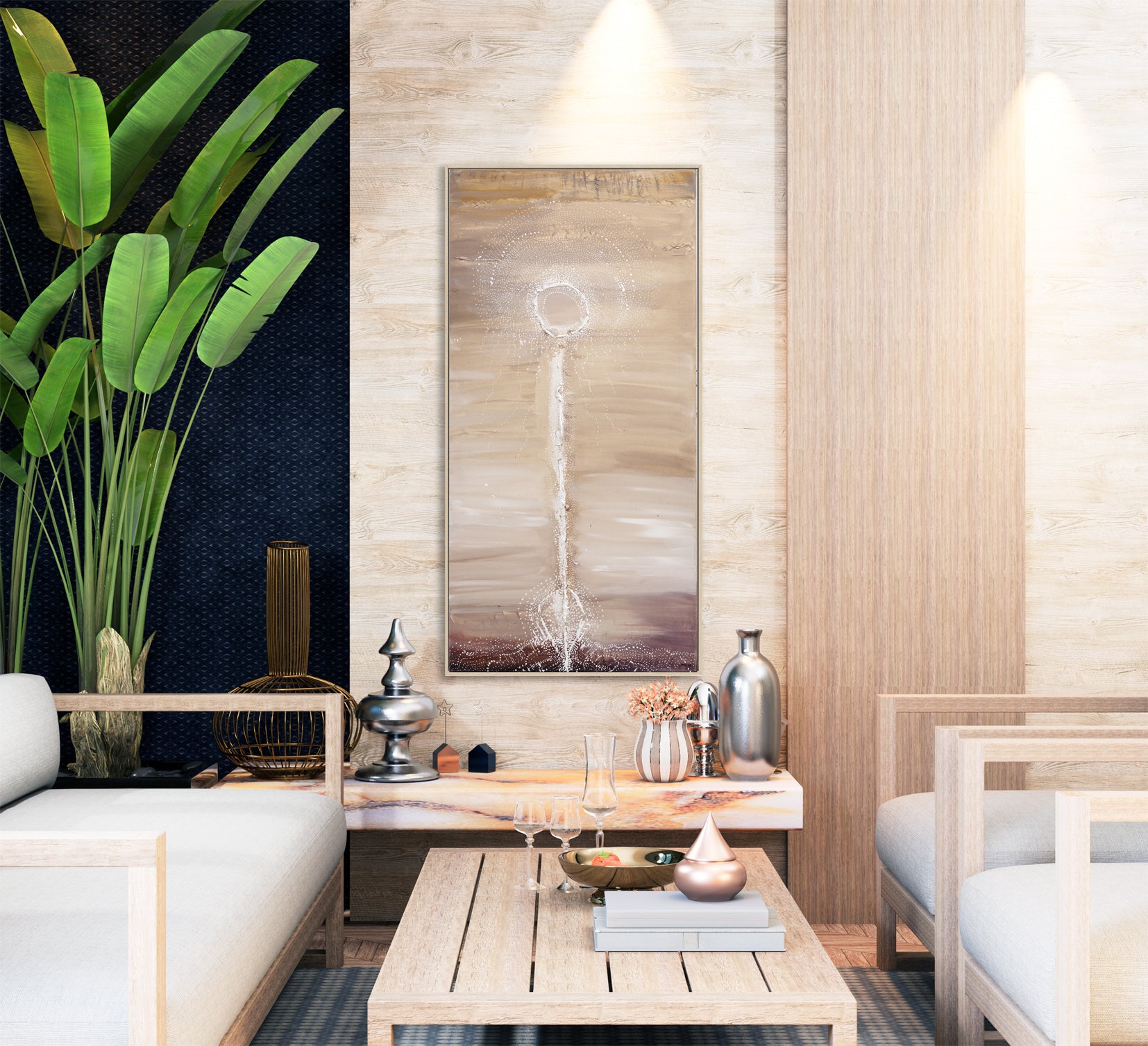 Wish – Original abstract painting by Australian artist Ani Ipradjian, inspired by childhood memories and the symbolic beauty of dandelion seeds floating through the air with hope and intention.