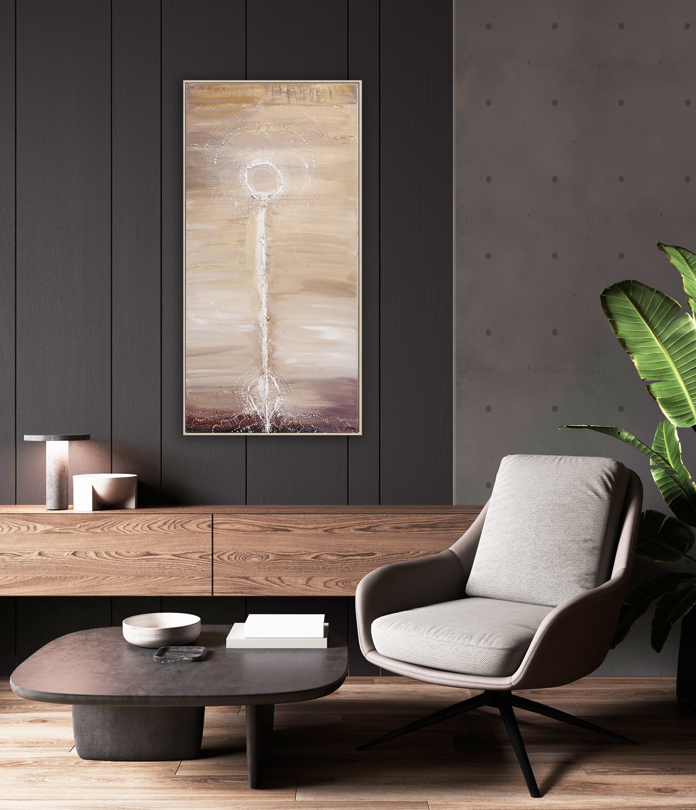 Wish – Original abstract painting by Australian artist Ani Ipradjian, inspired by childhood memories and the symbolic beauty of dandelion seeds floating through the air with hope and intention.