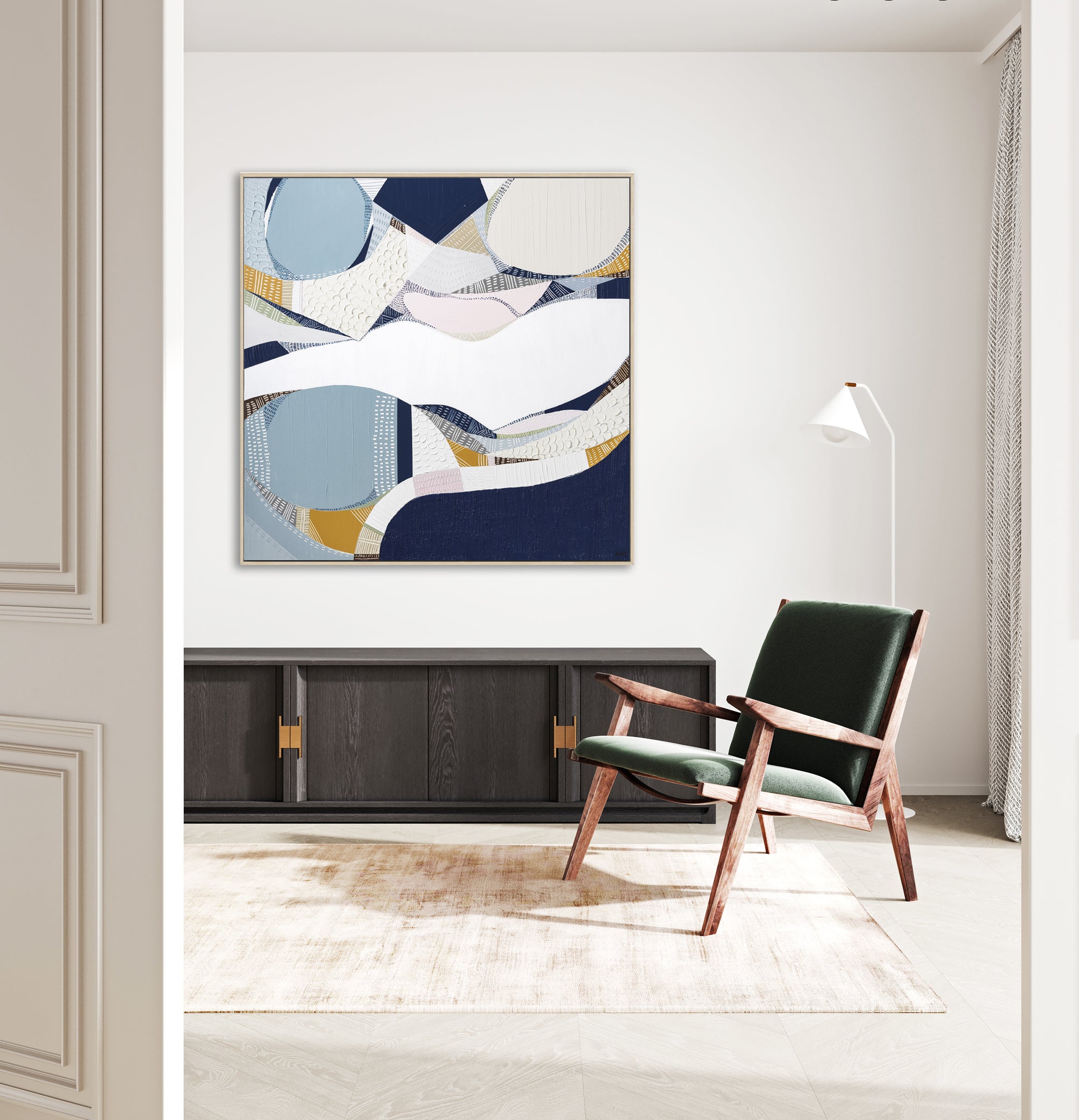 "Yarra River" – Original abstract painting by Australian artist Ani Ipradjian, inspired by Melbourne’s iconic river, blending urban energy with natural beauty in layered textures and reflective tones.