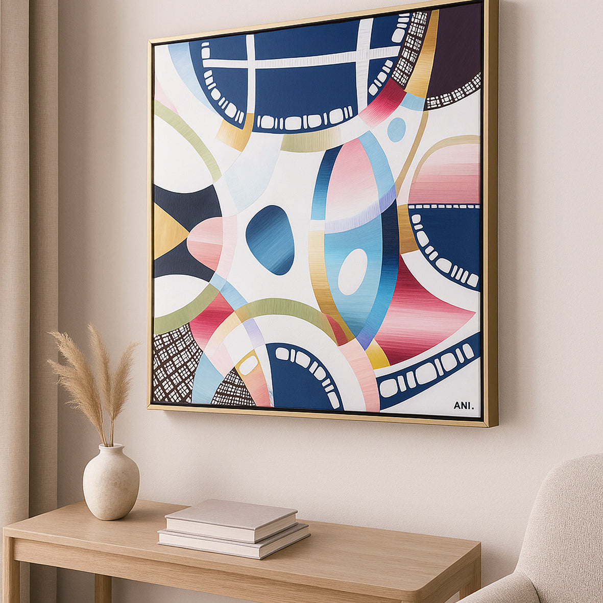 AAMI Park Melbourne print by Ani Ipradjian – abstract cityscape art inspired by Melbourne’s architecture and sports culture, featuring bold colours and geometric design. Ideal for collectors of Australian art and urban-themed wall décor.