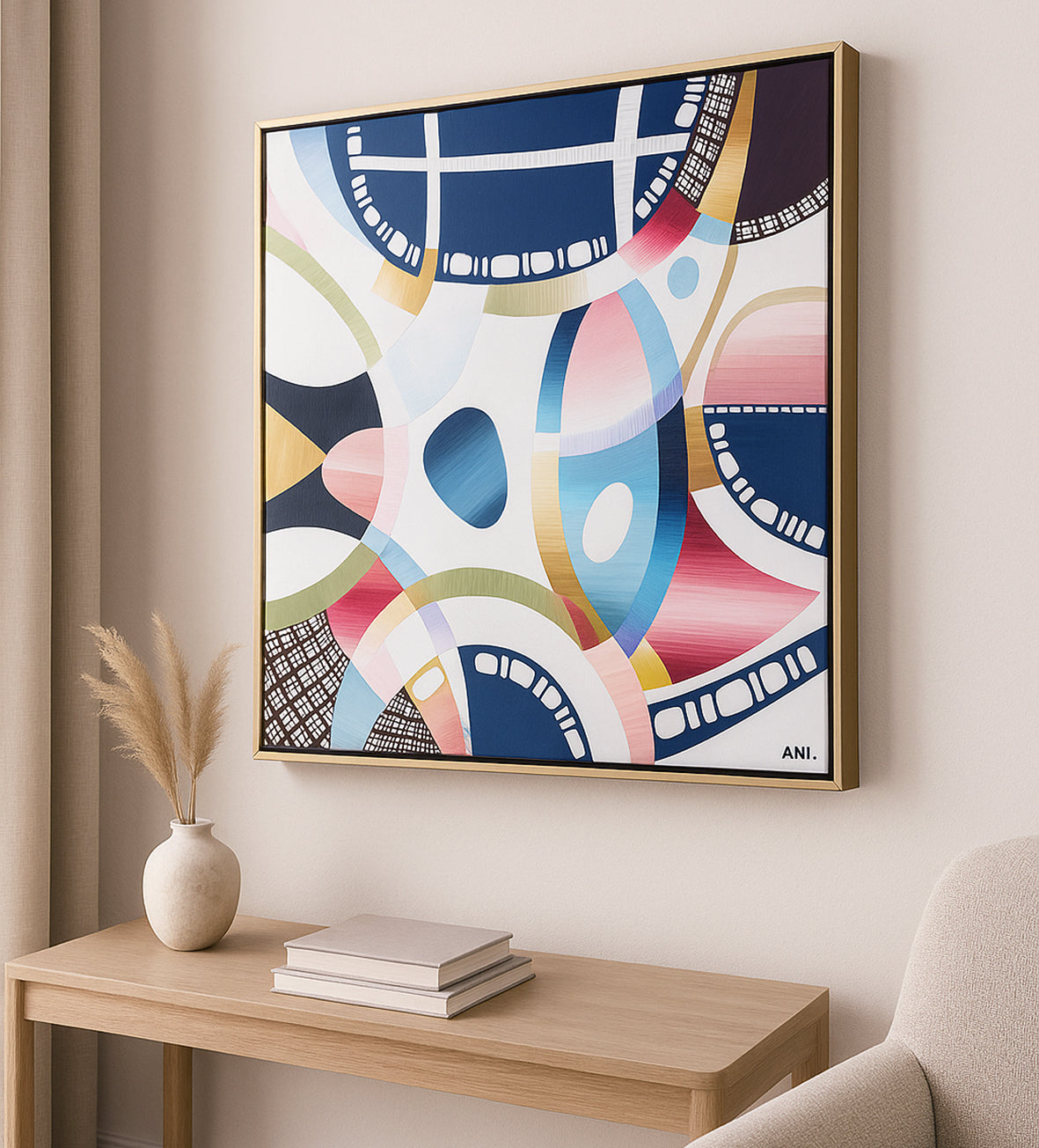 AAMI Park Melbourne print by Ani Ipradjian – abstract cityscape art inspired by Melbourne’s architecture and sports culture, featuring bold colours and geometric design. Ideal for collectors of Australian art and urban-themed wall décor.