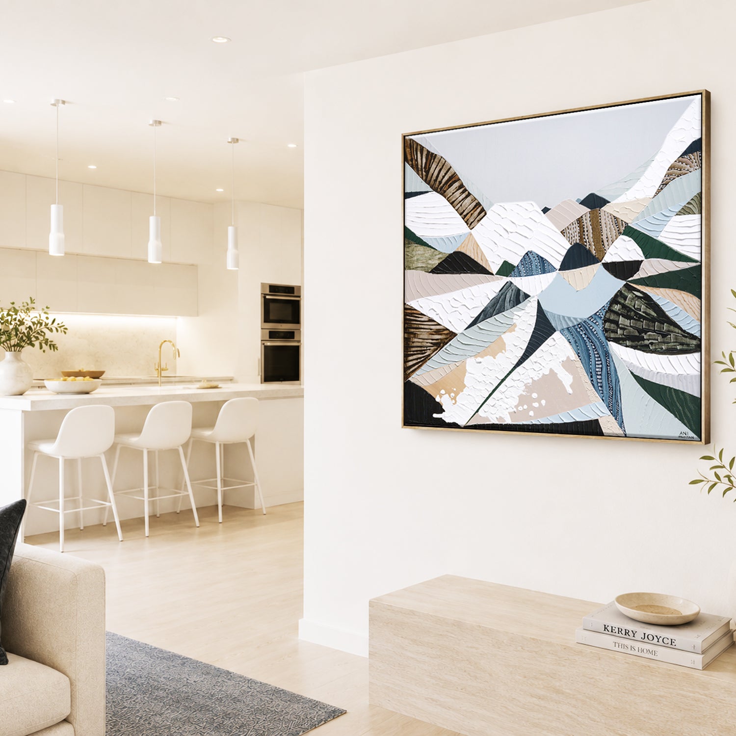 Great Dividing Plateau 14 Australian abstract mountain landscape painting and art print by Melbourne-based, Australian-based artist Ani Ipradjian, inspired by the Great Dividing Range, featuring earthy browns, sage greens, rich textures and native Australian bushland.