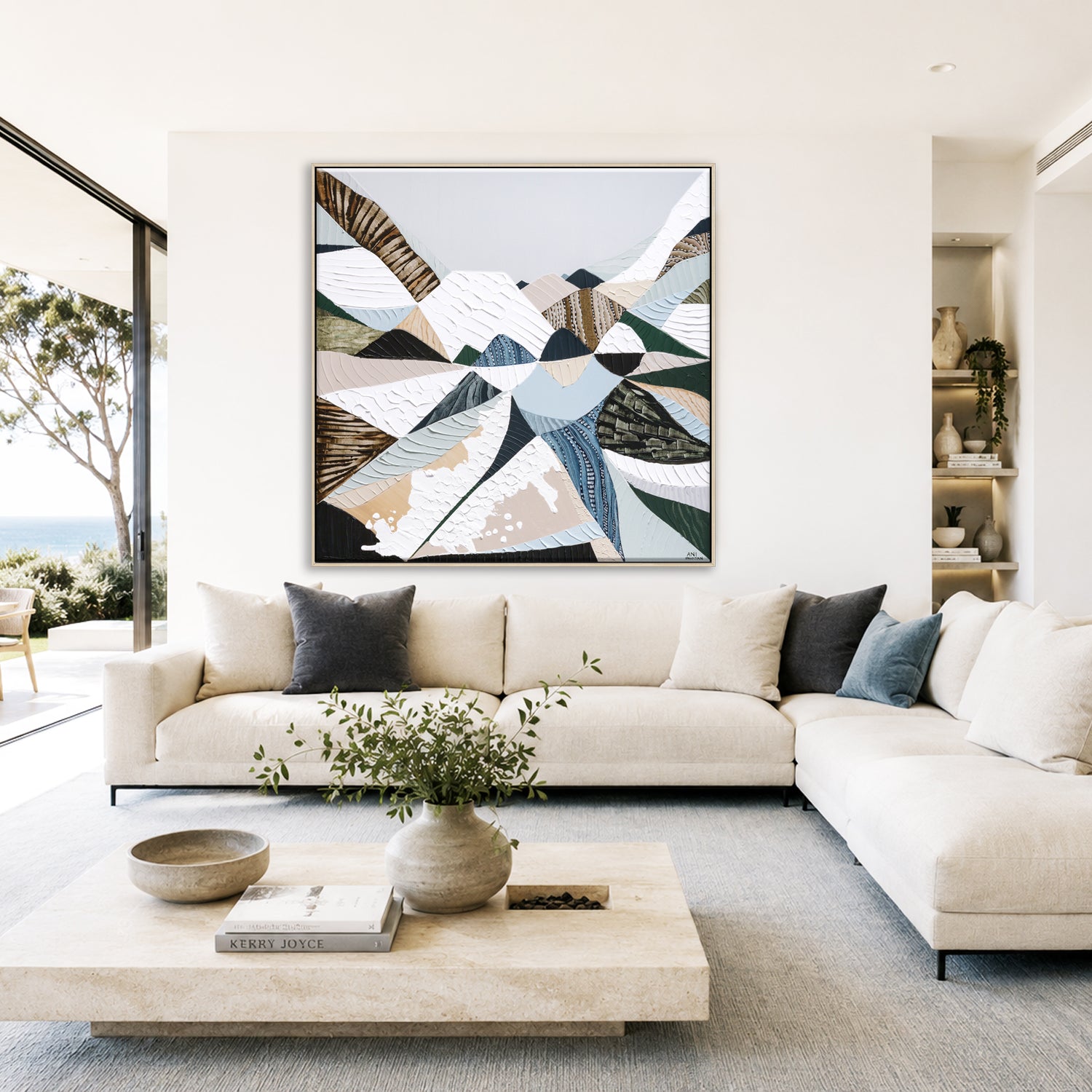 Great Dividing Plateau 14 Australian abstract mountain landscape painting and art print by Melbourne-based, Australian-based artist Ani Ipradjian, inspired by the Great Dividing Range, featuring earthy browns, sage greens, rich textures and native Australian bushland.
