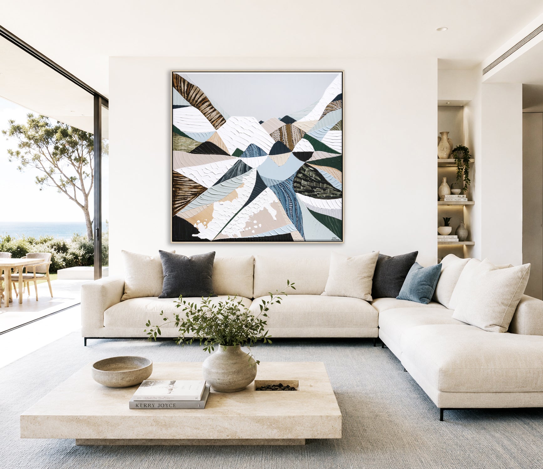 Great Dividing Plateau 14 Australian abstract mountain landscape painting and art print by Melbourne-based, Australian-based artist Ani Ipradjian, inspired by the Great Dividing Range, featuring earthy browns, sage greens, rich textures and native Australian bushland.