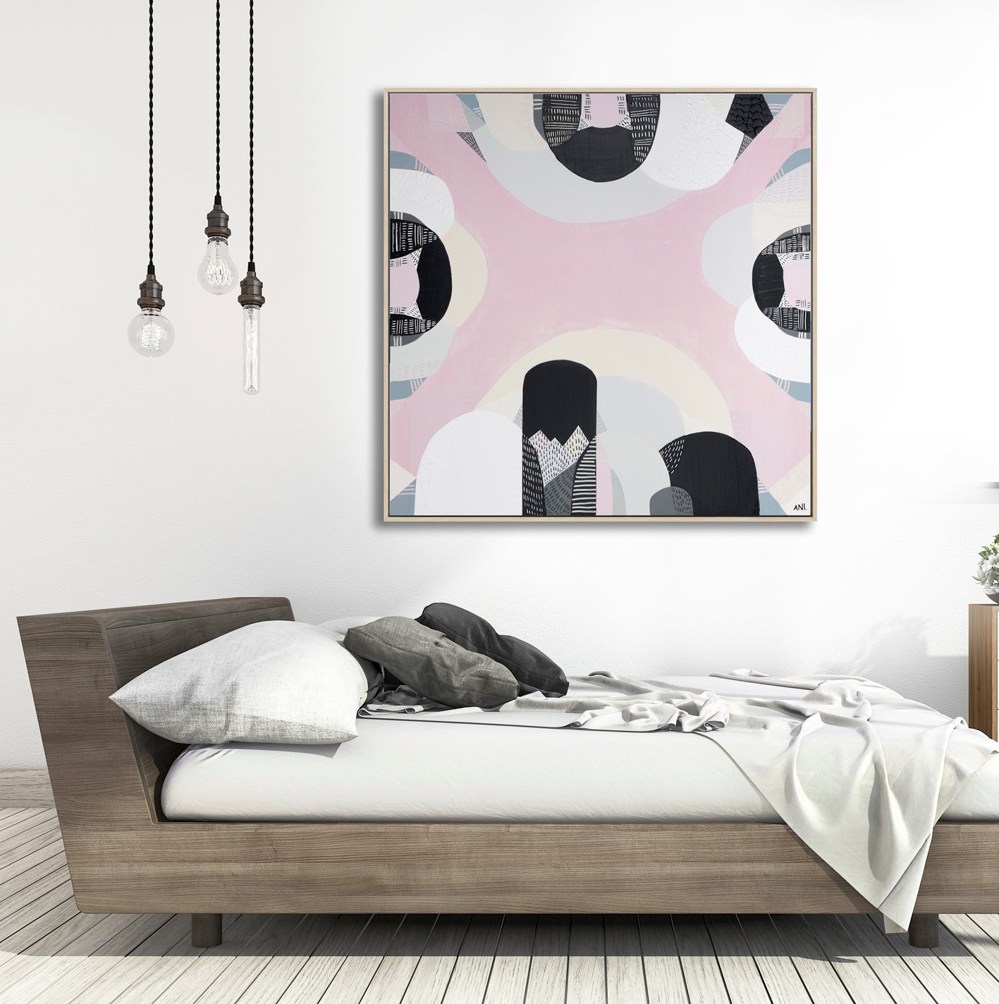 "Westgate Park Salt Lake art print by Ani Ipradjian. Abstract Australian landscape inspired by Melbourne’s pink salt lake beneath the West Gate Bridge. Perfect for collectors of bold, urban nature-inspired prints."