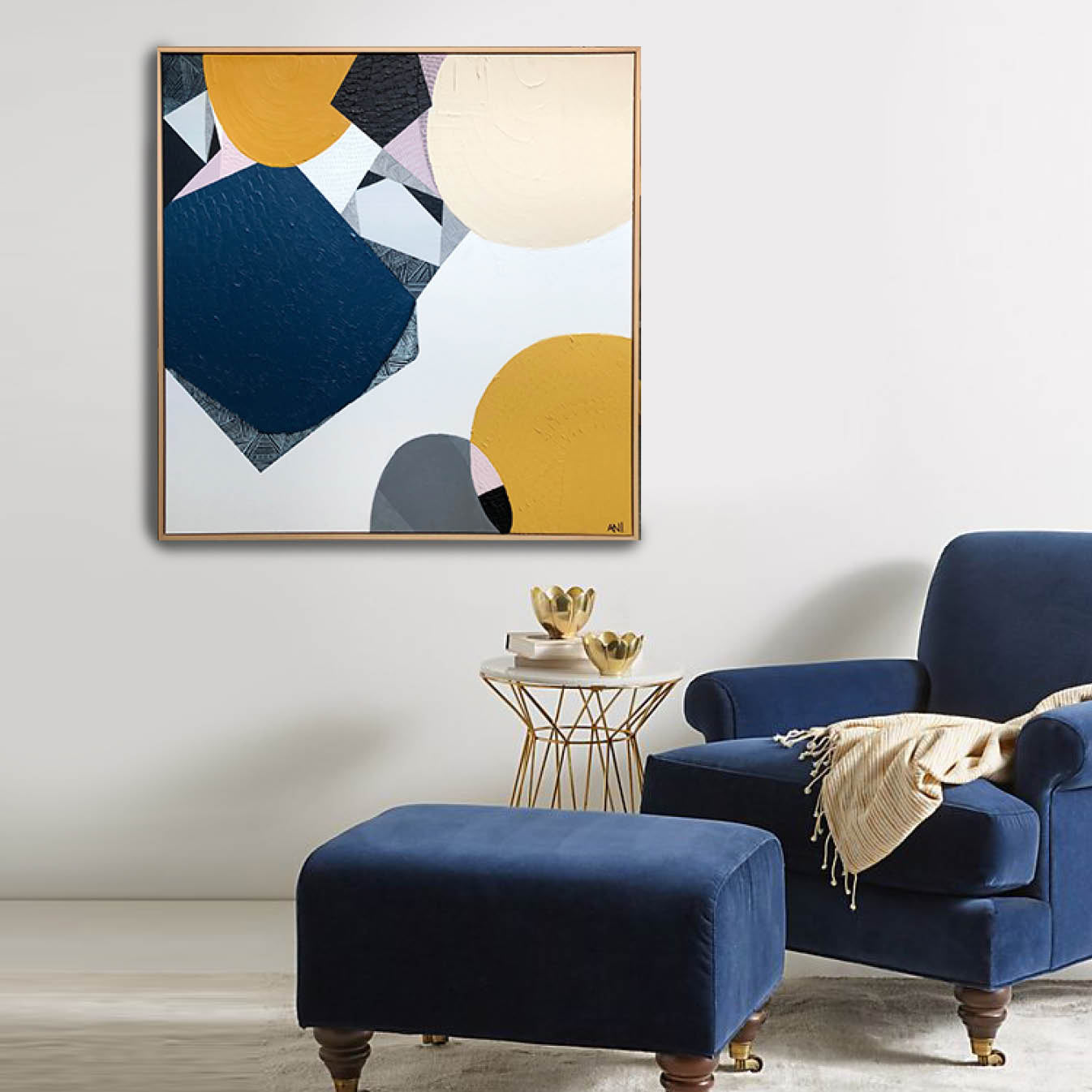 "Noosa I Love You print by Ani Ipradjian – abstract coastal artwork inspired by Noosa, Sunshine Coast. Royal blue tones for beach and ocean lovers worldwide."