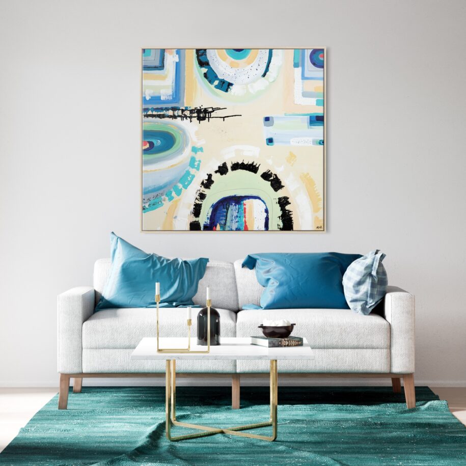 “St Kilda Spirit” coastal print by Ani Ipradjian – vibrant abstract art inspired by Melbourne’s beachside suburb of St Kilda with city-meets-sea energy.