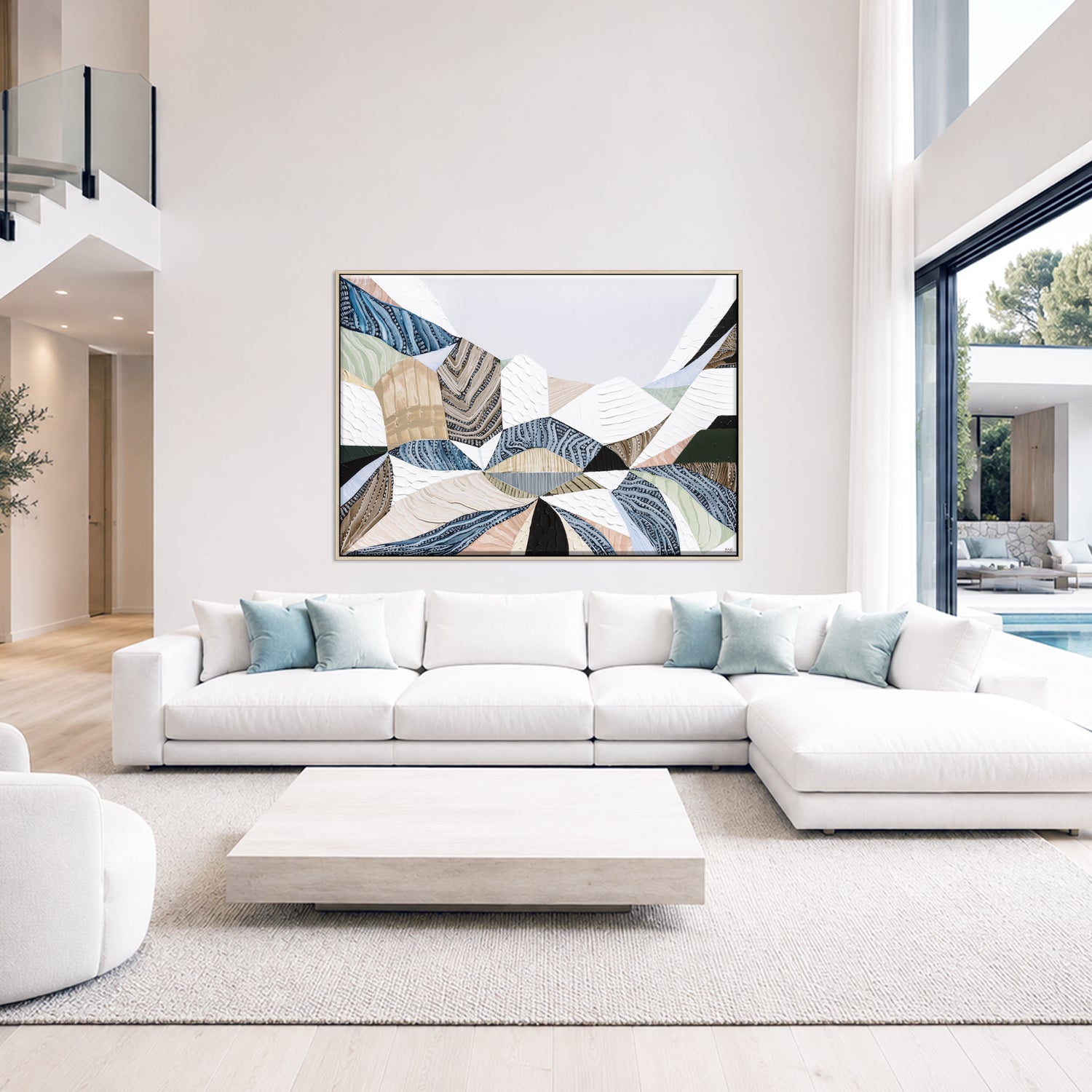 Three Sisters original abstract landscape painting by Australian artist Ani Ipradjian, inspired by the iconic Blue Mountains in Katoomba, New South Wales. Contemporary Australian wall art featuring rich textures, earthy tones, sandstone formations, and expressive colour, celebrating one of Australia's most famous natural landmarks for art collectors and modern interiors.