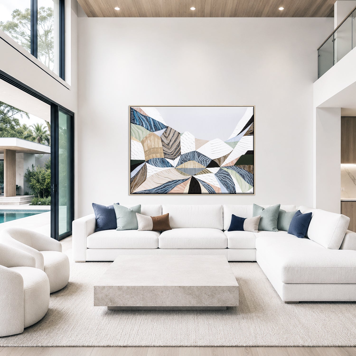 Three Sisters original abstract landscape painting by Australian artist Ani Ipradjian, inspired by the iconic Blue Mountains in Katoomba, New South Wales. Contemporary Australian wall art featuring rich textures, earthy tones, sandstone formations, and expressive colour, celebrating one of Australia's most famous natural landmarks for art collectors and modern interiors.