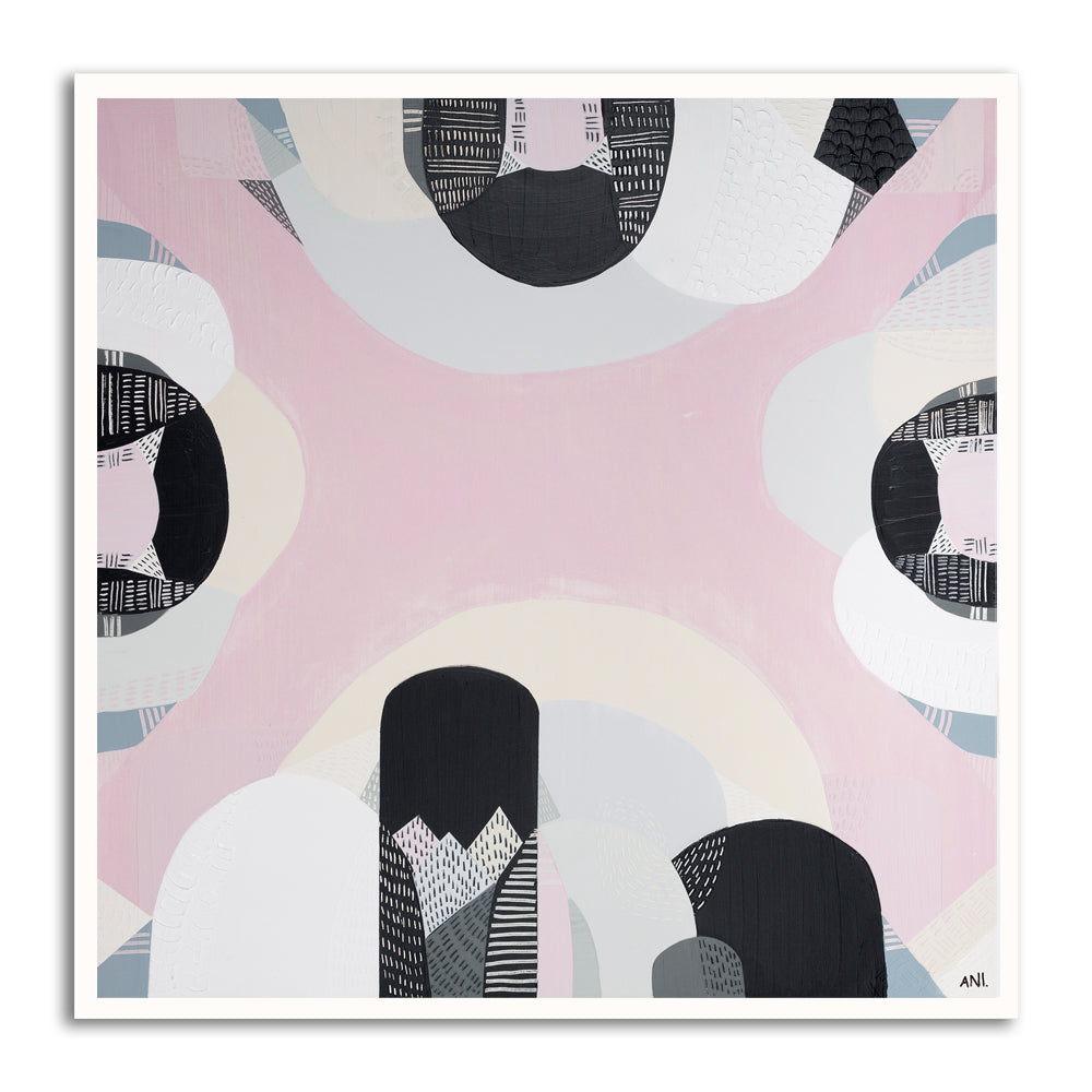 "Westgate Park Salt Lake art print by Ani Ipradjian. Abstract Australian landscape inspired by Melbourne’s pink salt lake beneath the West Gate Bridge. Perfect for collectors of bold, urban nature-inspired prints."