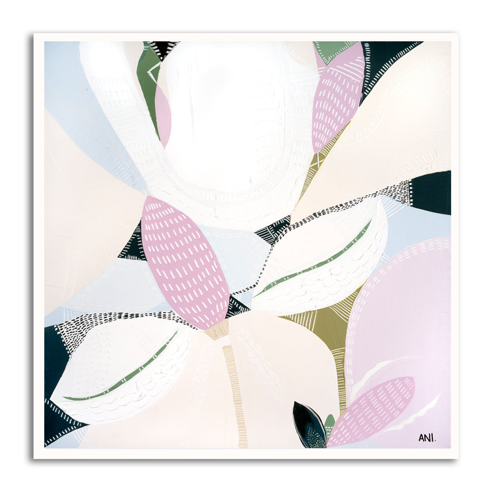 "Wild Flower Love print by Ani Ipradjian. Australian abstract floral print inspired by native wildflowers like Banksia. Ideal for botanical art lovers and interior decorators seeking modern Australian prints."
