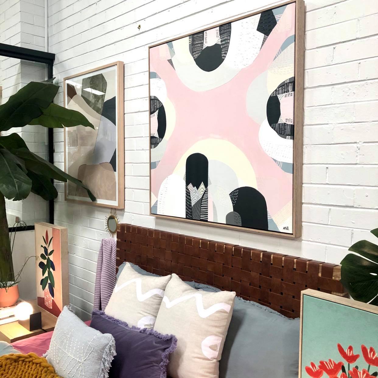 "Westgate Park Salt Lake" – Original abstract painting by Australian artist Ani Ipradjian, inspired by Melbourne’s pink salt lake beneath the West Gate Bridge, with layered textures and vibrant tones.