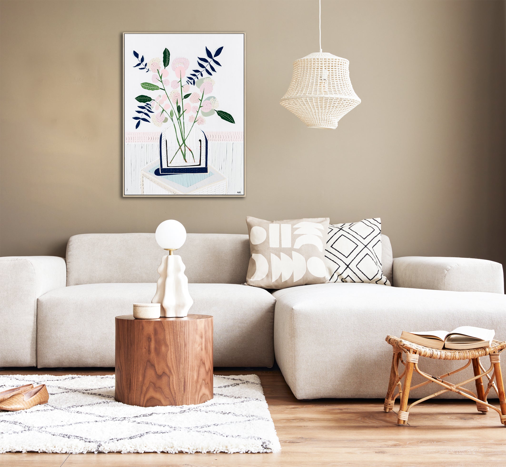 "Angel Face Rose" – Original abstract floral painting by Australian artist Ani Ipradjian, inspired by a childhood memory of a lavender rose, with textured blossom forms and a symbolic red accent.