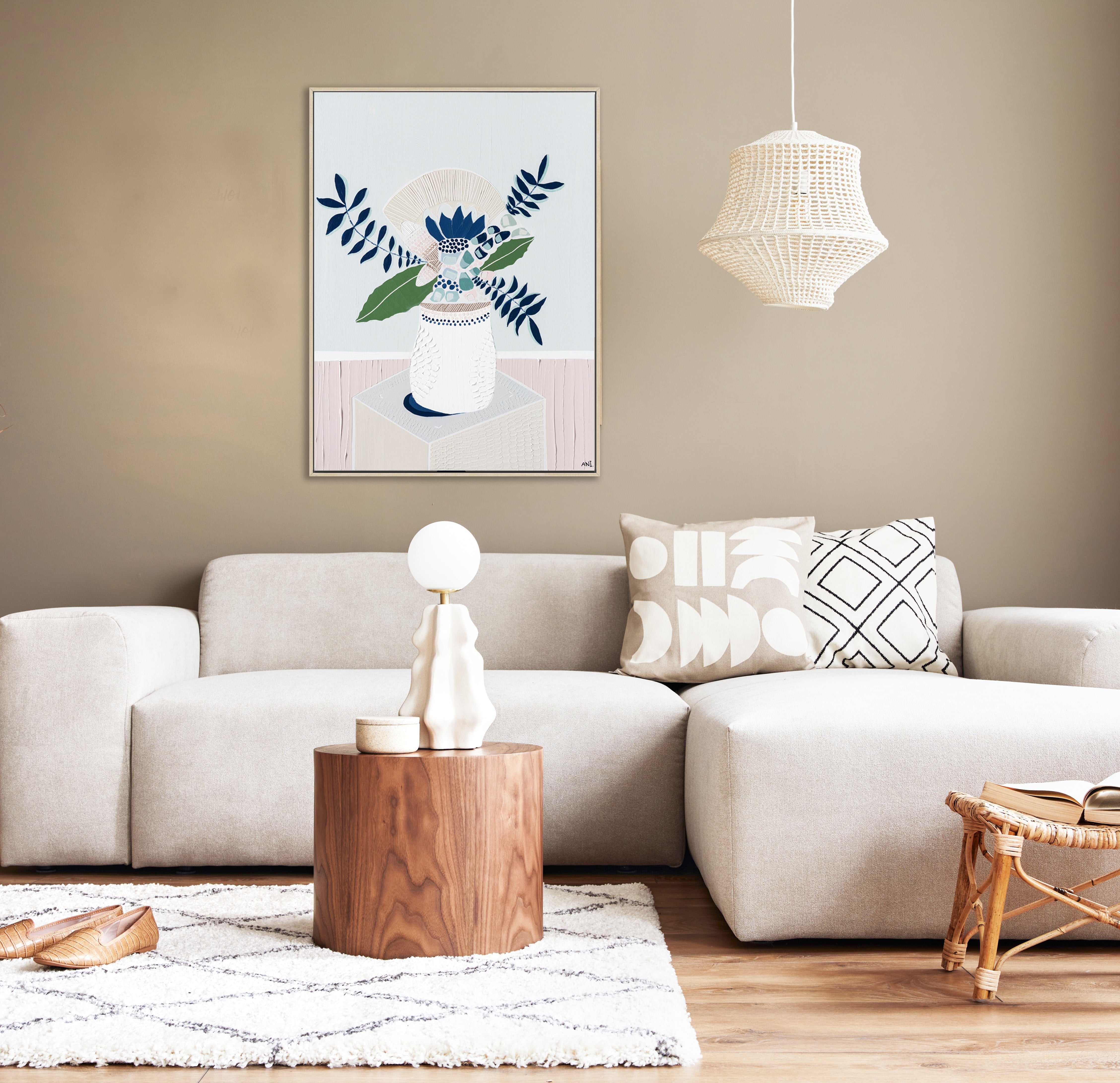 "Australian Flower" – Original abstract floral painting by Australian artist Ani Ipradjian, featuring coastal-inspired colours and native garden blooms from her Abstract Bouquet collection.