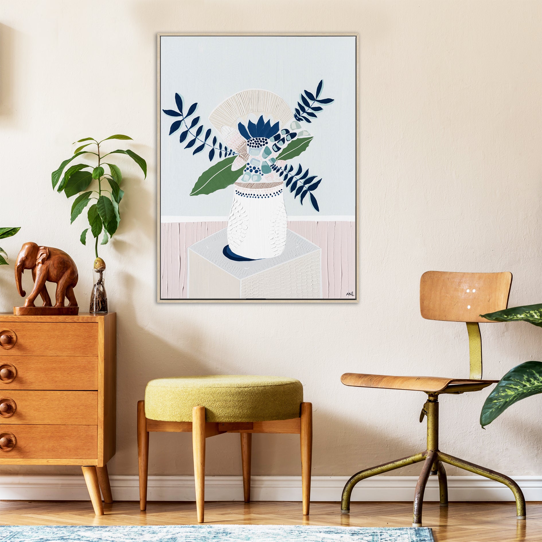 "Australian Flower" – Original abstract floral painting by Australian artist Ani Ipradjian, featuring coastal-inspired colours and native garden blooms from her Abstract Bouquet collection.