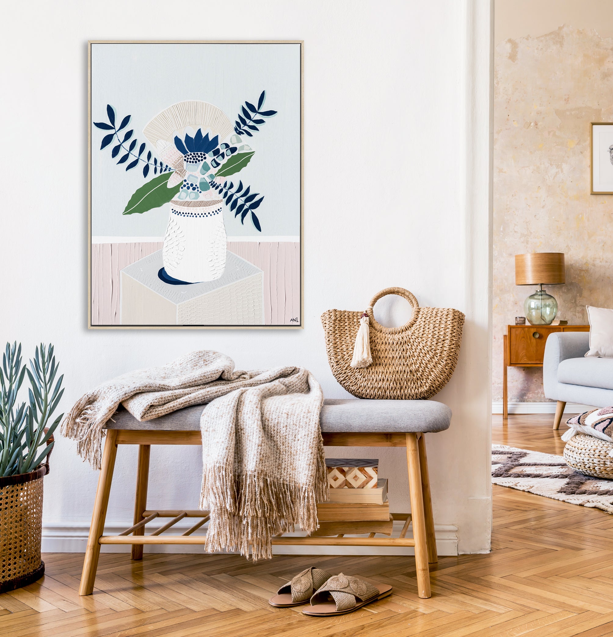 "Australian Flower" – Original abstract floral painting by Australian artist Ani Ipradjian, featuring coastal-inspired colours and native garden blooms from her Abstract Bouquet collection.