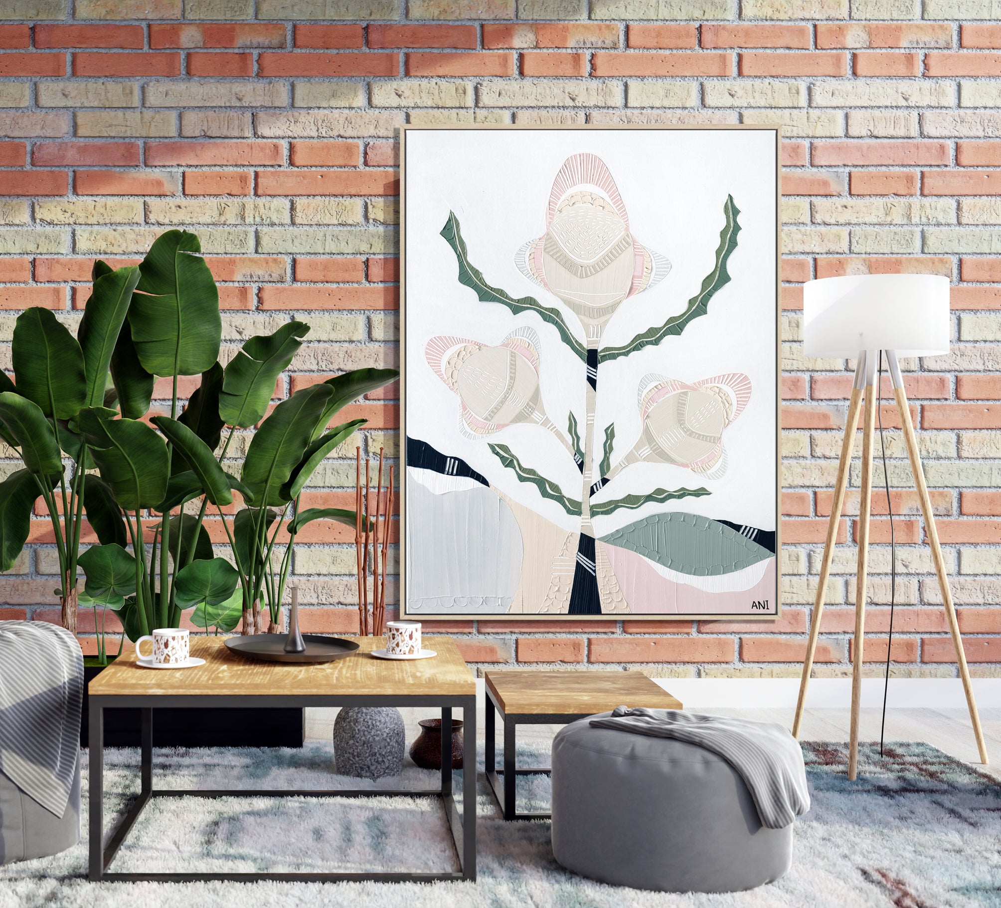 "Banksia Elements 3" – Original abstract painting by Australian artist Ani Ipradjian, inspired by the textures and colours of native Banksia flowers, celebrating their layered, spiky floral forms and natural elegance.