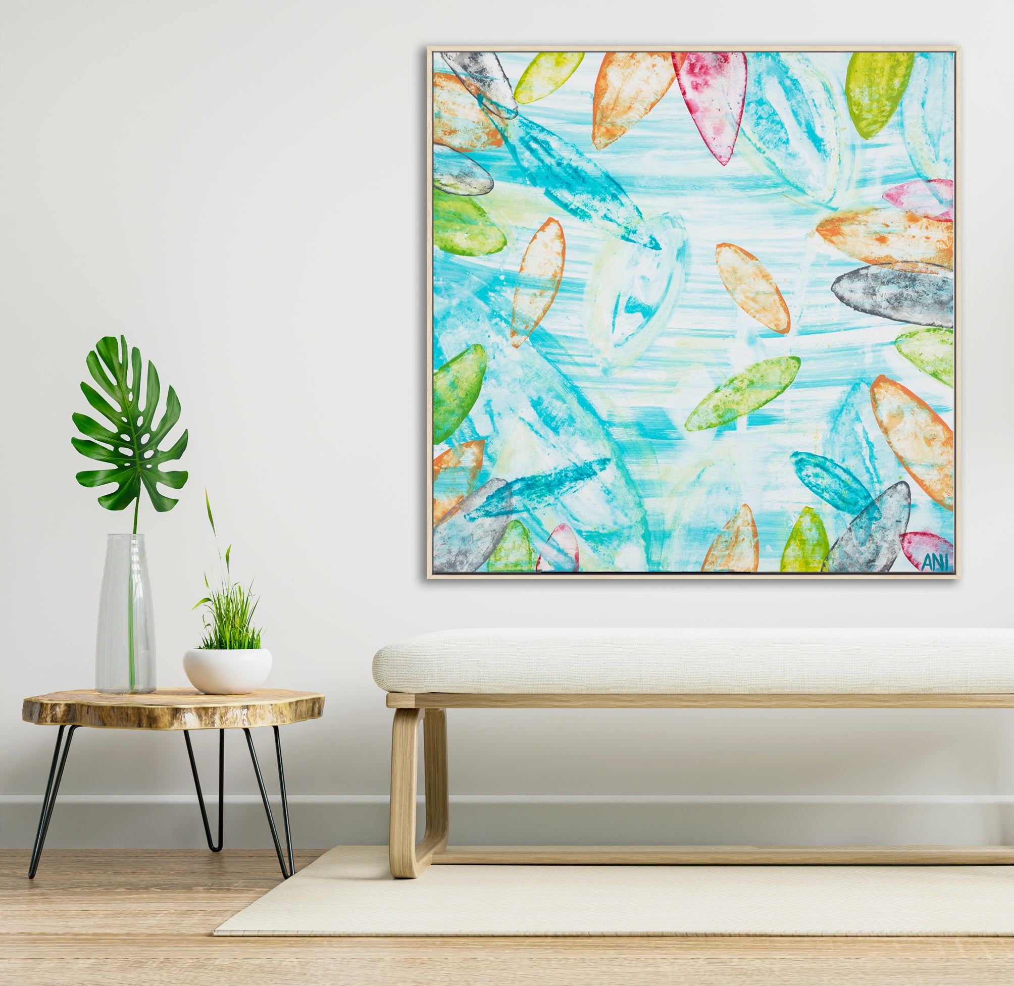 "Botanical Spirit" – Original abstract floral painting by Australian artist Ani Ipradjian, inspired by Melbourne’s Royal Botanic Gardens, featuring textured botanical tones and natural layers.