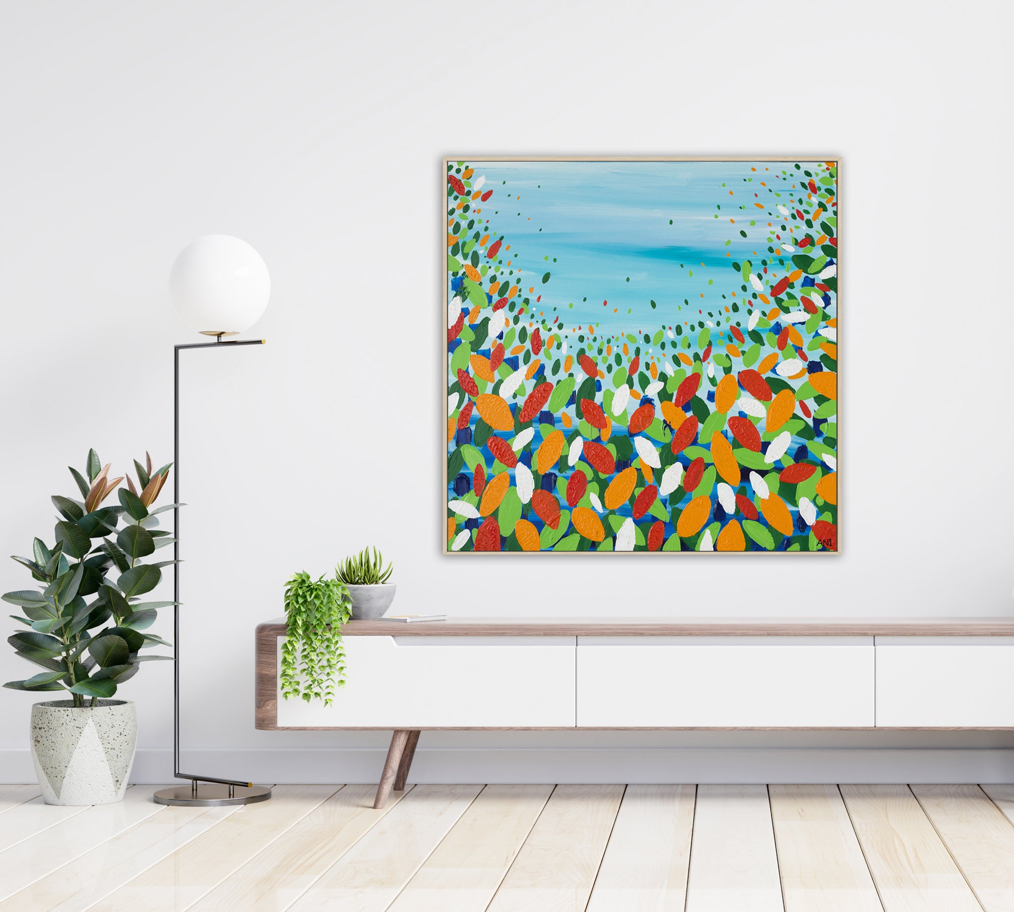 "Chakra Leaves" – Original abstract energy painting by Australian artist Ani Ipradjian, inspired by nature, healing chakras, and Australia’s earthy landscape, featuring organic forms and grounding tones.