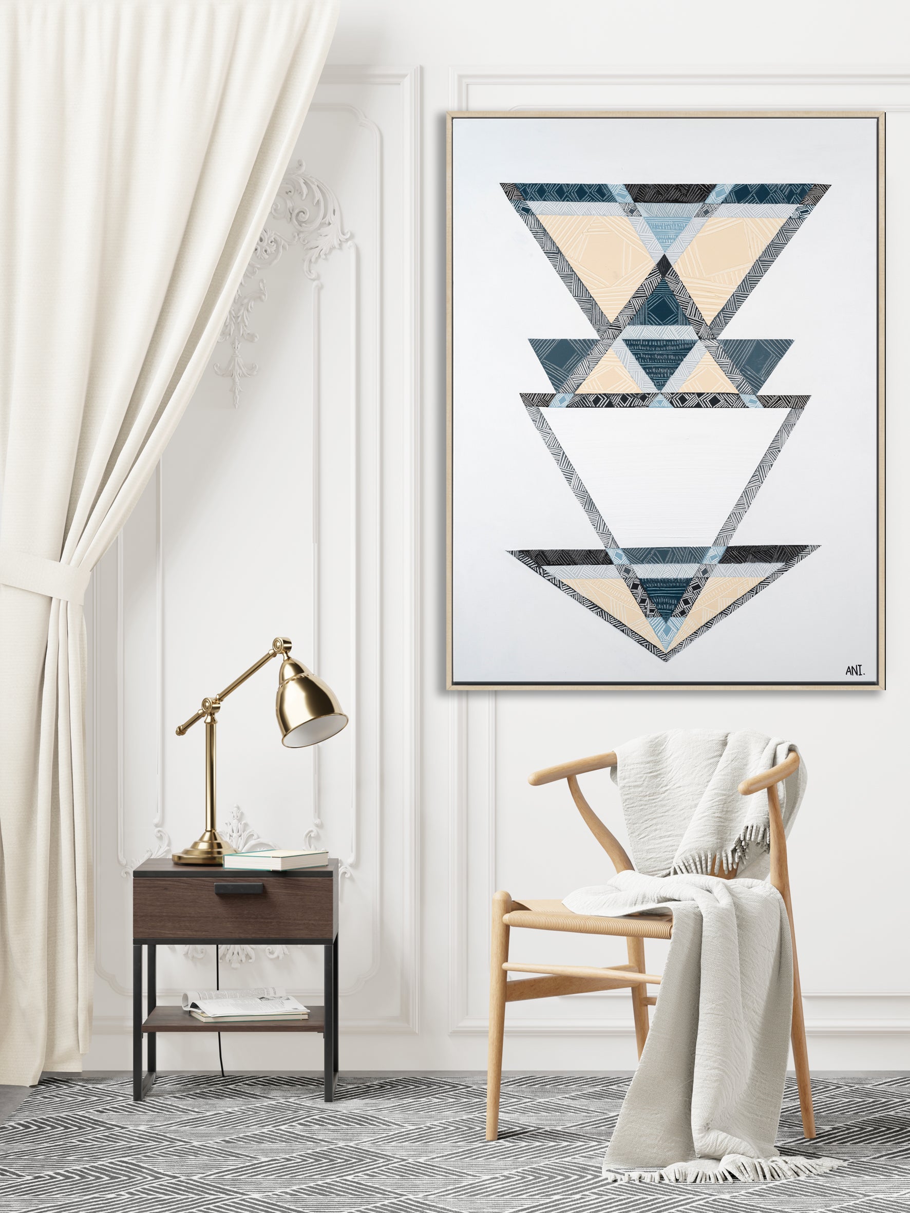 FUTURE print by Ani Ipradjian – abstract artwork representing past, present, and future. Part of the Future Life Love collection. Spiritual Australian art with triangle symbolism and nature-inspired tones.