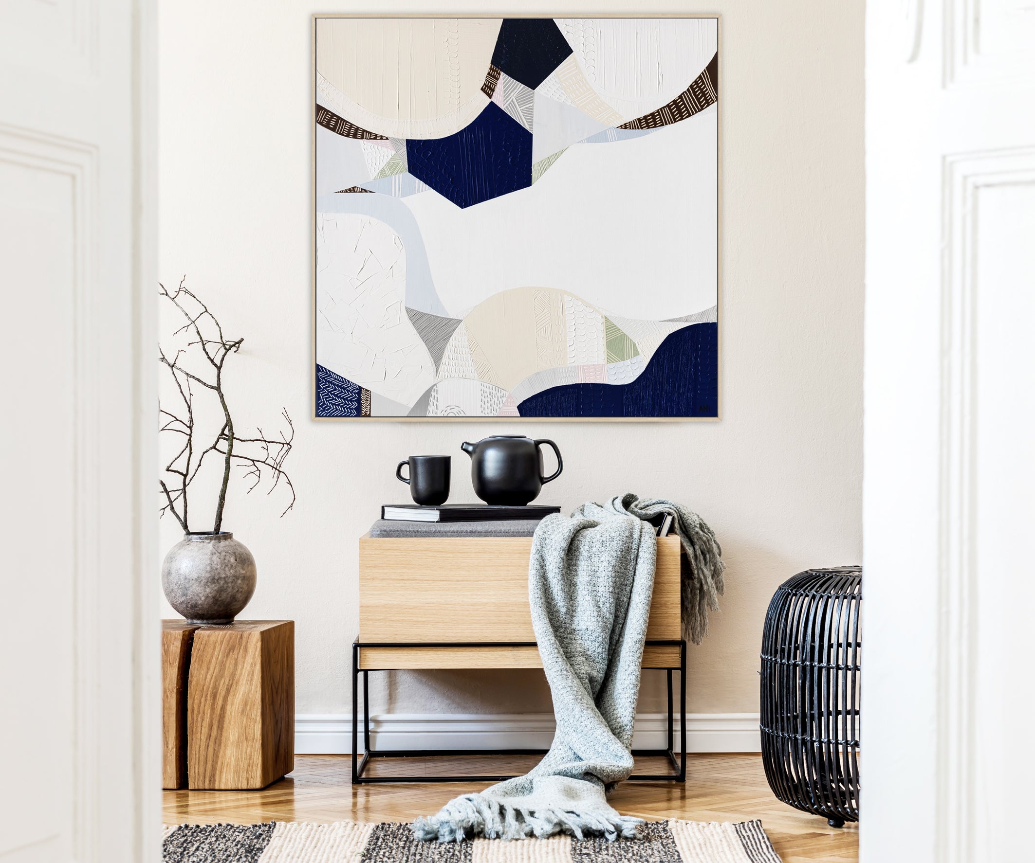 "Hanging Rock Summit" – Original abstract painting by Australian artist Ani Ipradjian, inspired by Victoria’s iconic Hanging Rock and its ancient volcanic summit trail, with textured earthy tones.