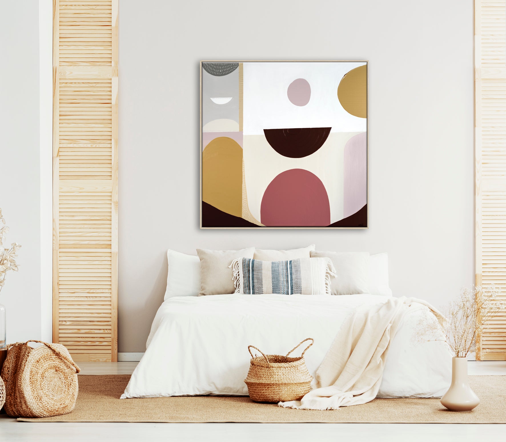 "Mookaite Jasper 1" – Original abstract painting by Australian artist Ani Ipradjian, inspired by the healing energy of Mookaite stone, featuring vibrant red and yellow tones with grounding spiritual symbolism.