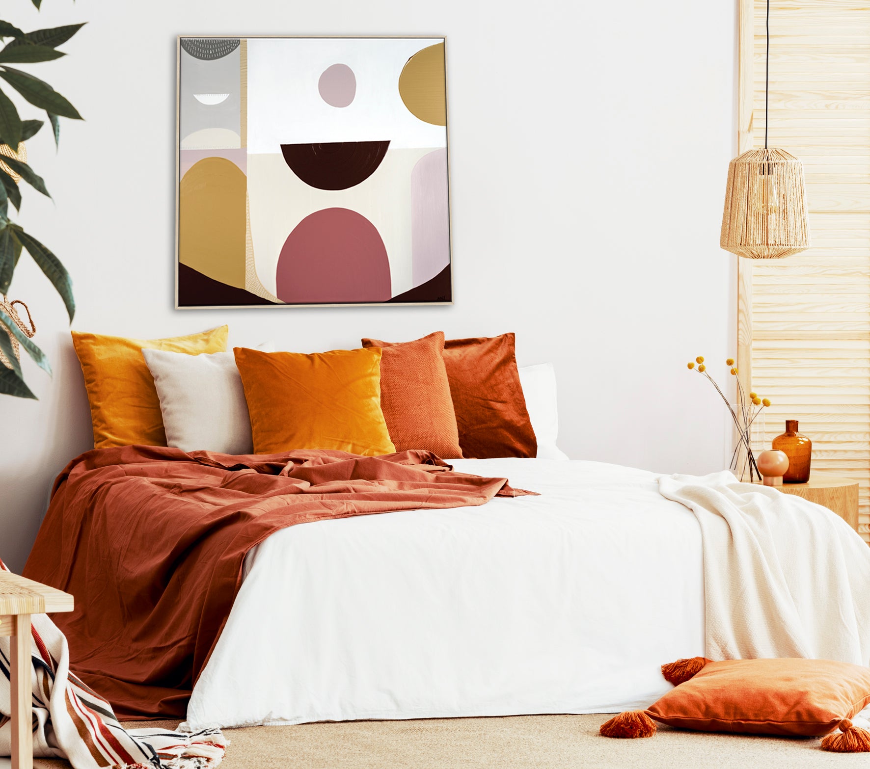 "Mookaite Jasper 1" – Original abstract painting by Australian artist Ani Ipradjian, inspired by the healing energy of Mookaite stone, featuring vibrant red and yellow tones with grounding spiritual symbolism.