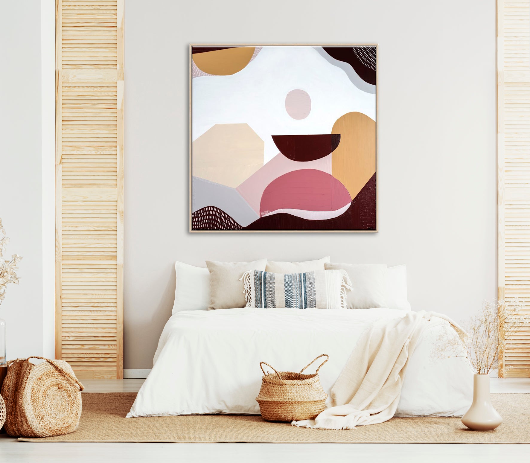 "Mookaite Jasper 1" – Original abstract painting by Australian artist Ani Ipradjian, inspired by the healing energy of Mookaite stone, featuring vibrant red and yellow tones with grounding spiritual symbolism.