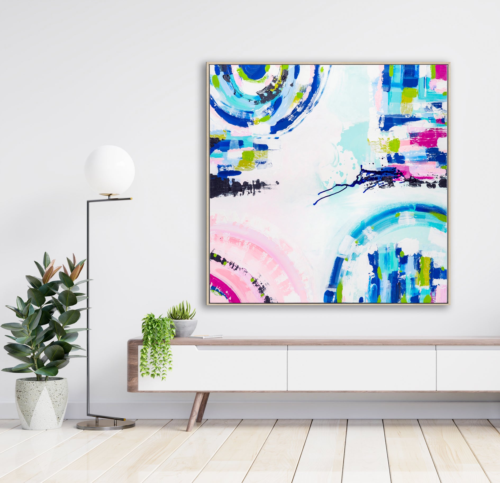 Original abstract painting titled "Port Melbourne Spirit" by Australian artist Ani Ipradjian, depicting the vibrant transition of Melbourne's cityscape to its coastal edge, with dynamic forms and earthy tones capturing the essence of Port Melbourne from dawn to dusk.