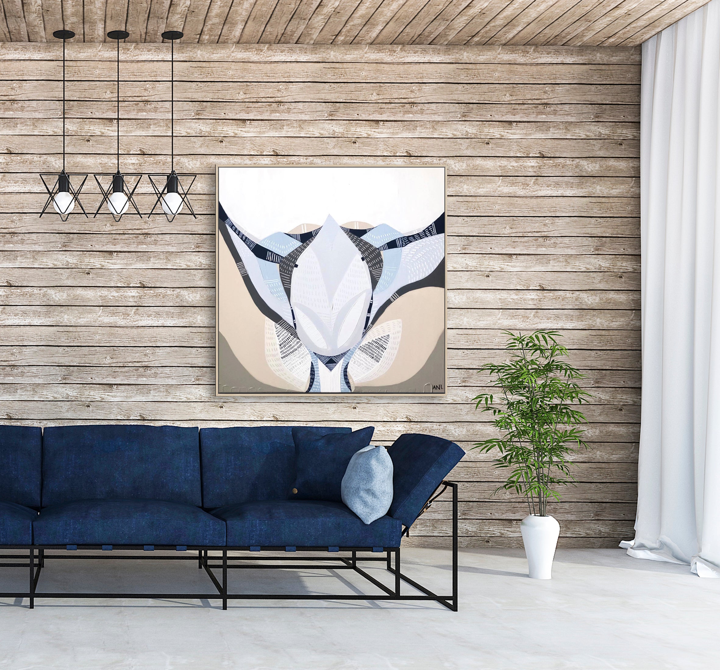 "Protea Under the Sea 1" – Original floral painting by Australian artist Ani Ipradjian, featuring a blooming Protea flower in layered textures symbolizing growth and transformation.