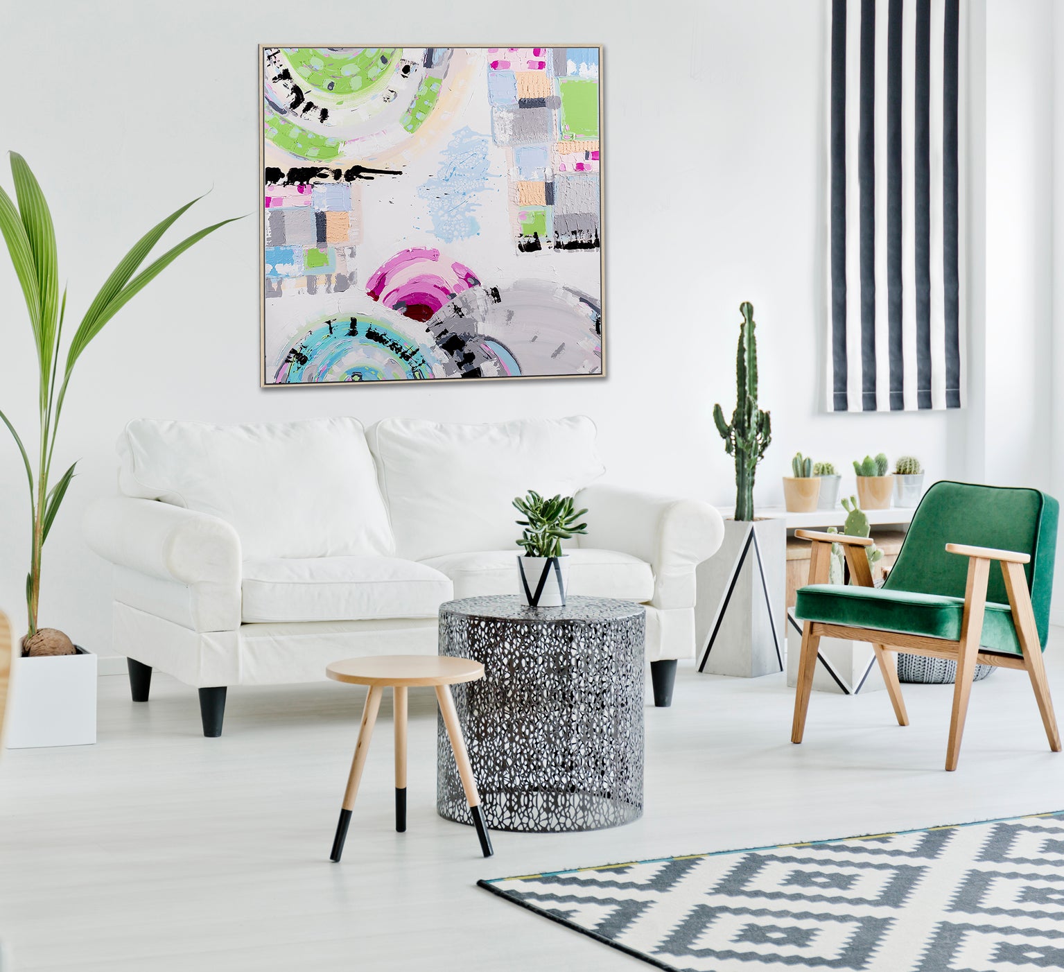 "St Kilda Sky" – Original abstract painting by Australian artist Ani Ipradjian, inspired by Melbourne’s beachside suburb of St Kilda, featuring pastel skies and vibrant coastal energy.