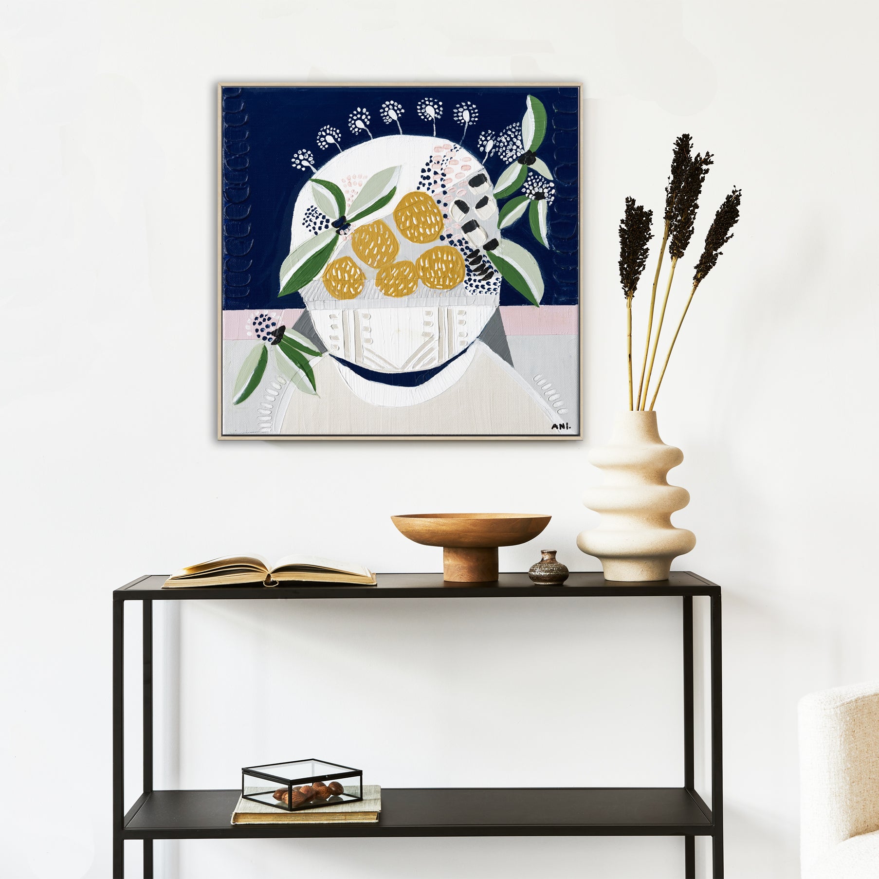 "Sunshine Blossom" – Original abstract floral painting by Australian artist Ani Ipradjian, inspired by native yellow globular blooms and painted in vibrant, sunlit tones.