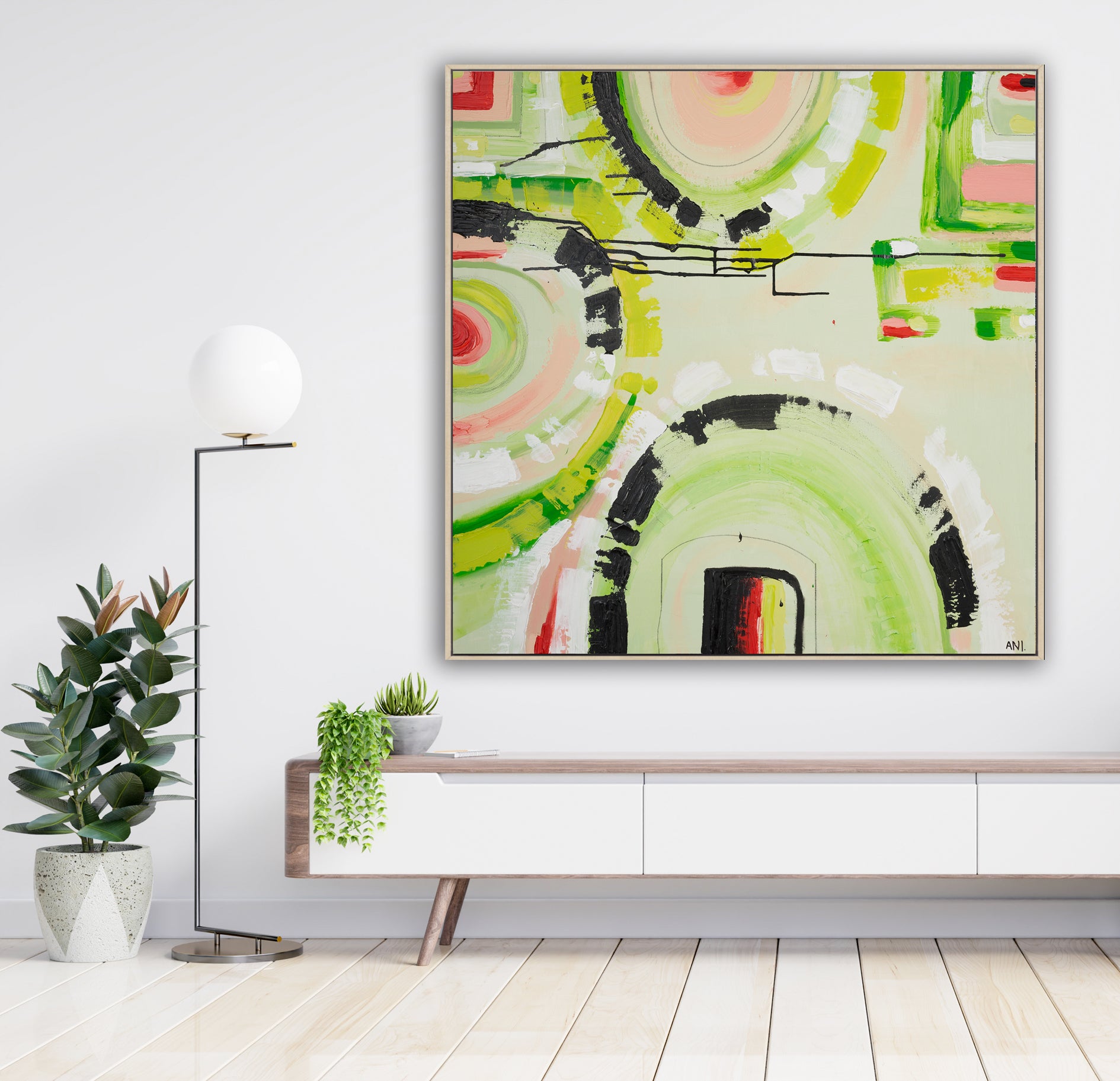 "Watermelon Dreams" – Original abstract painting by Australian artist Ani Ipradjian, inspired by the bright, juicy colours of watermelon and the joy of summer in Australia.