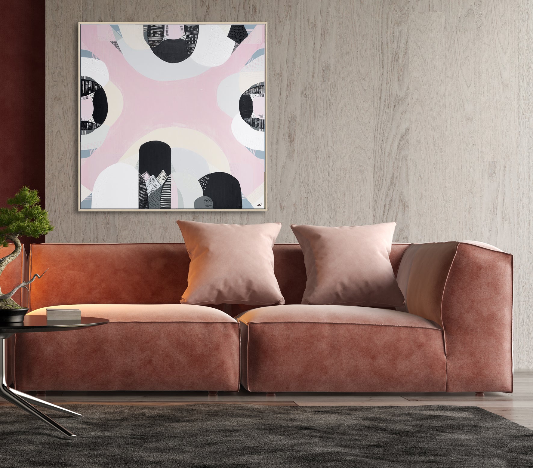 "Westgate Park Salt Lake" – Original abstract painting by Australian artist Ani Ipradjian, inspired by Melbourne’s pink salt lake beneath the West Gate Bridge, with layered textures and vibrant tones.