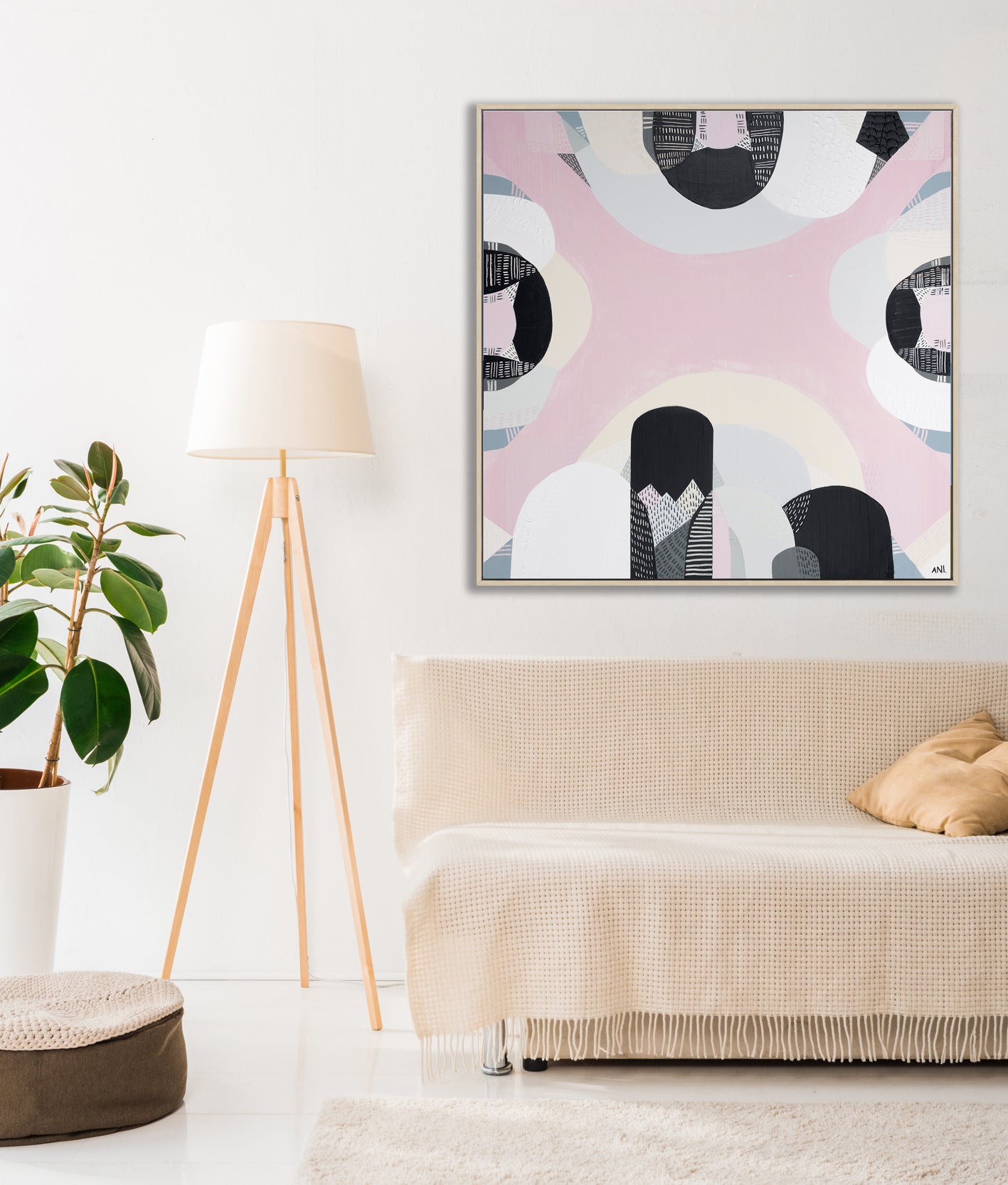 "Westgate Park Salt Lake" – Original abstract painting by Australian artist Ani Ipradjian, inspired by Melbourne’s pink salt lake beneath the West Gate Bridge, with layered textures and vibrant tones.