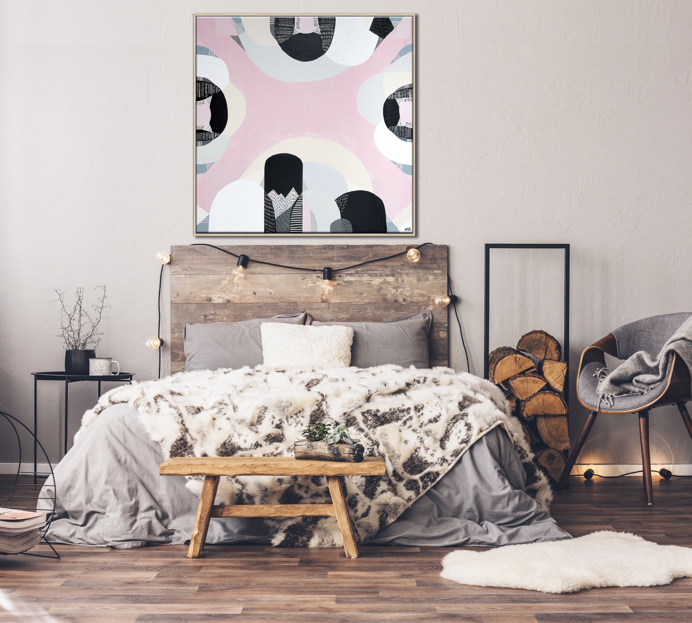 "Westgate Park Salt Lake" – Original abstract painting by Australian artist Ani Ipradjian, inspired by Melbourne’s pink salt lake beneath the West Gate Bridge, with layered textures and vibrant tones.