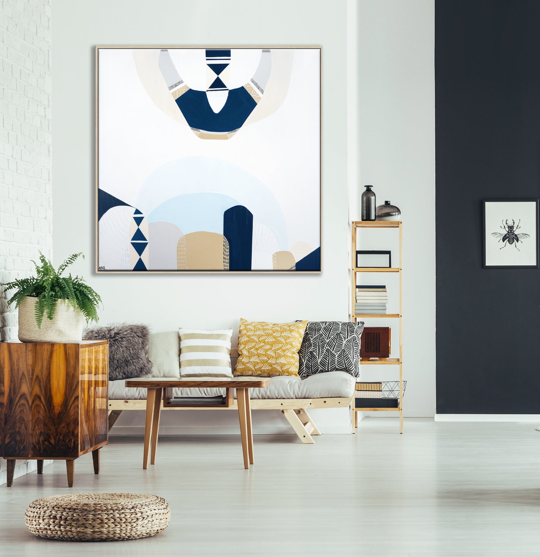 "Whitsunday Island" – Original abstract coastal painting by Australian artist Ani Ipradjian, inspired by aerial views of Queensland’s Whitsunday Islands and Great Barrier Reef, featuring aqua waters and sandy tones.