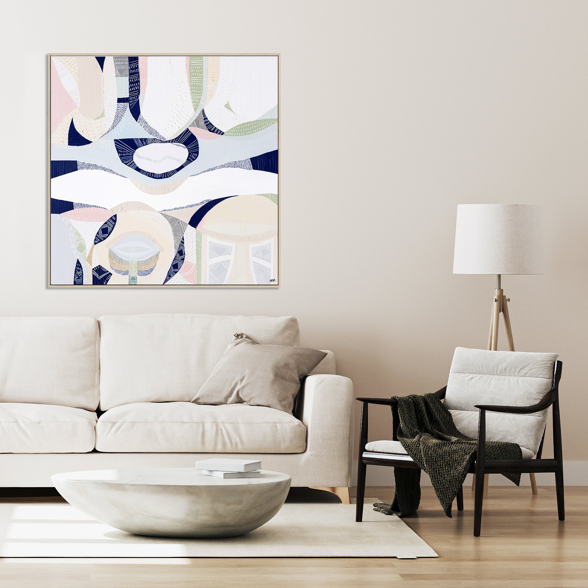 "Yarra Bend" – Original abstract landscape painting by Australian artist Ani Ipradjian, inspired by Melbourne’s Yarra River and bushland parklands, featuring textured natural tones and flowing organic forms.