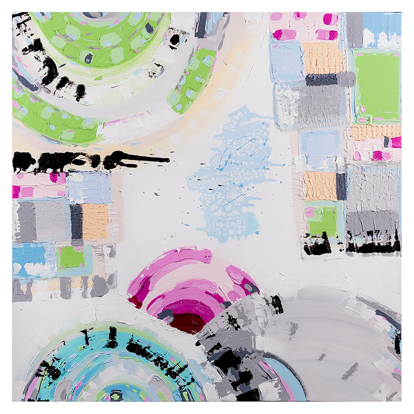 "St Kilda Sky" – Original abstract painting by Australian artist Ani Ipradjian, inspired by Melbourne’s beachside suburb of St Kilda, featuring pastel skies and vibrant coastal energy.