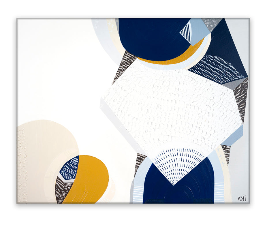 Abstract coastal painting of the 12 Apostles along the Great Ocean Road under a starry night sky, inspired by the Milky Way. Features deep blues, earthy tones, and textured brushwork. Created by Melbourne-based artist Ani Ipradjian to capture the beauty of Australia's natural coastal landmarks.