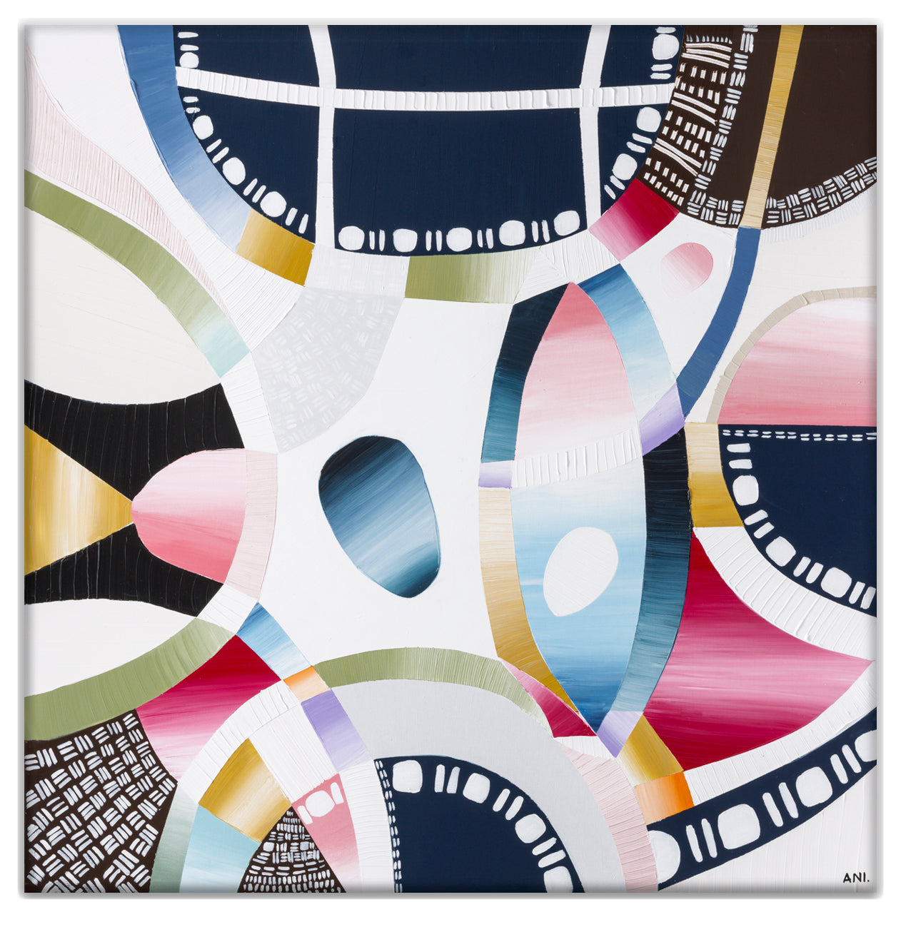 AAMI Park Melbourne print by Ani Ipradjian – abstract cityscape art inspired by Melbourne’s architecture and sports culture, featuring bold colours and geometric design. Ideal for collectors of Australian art and urban-themed wall décor.