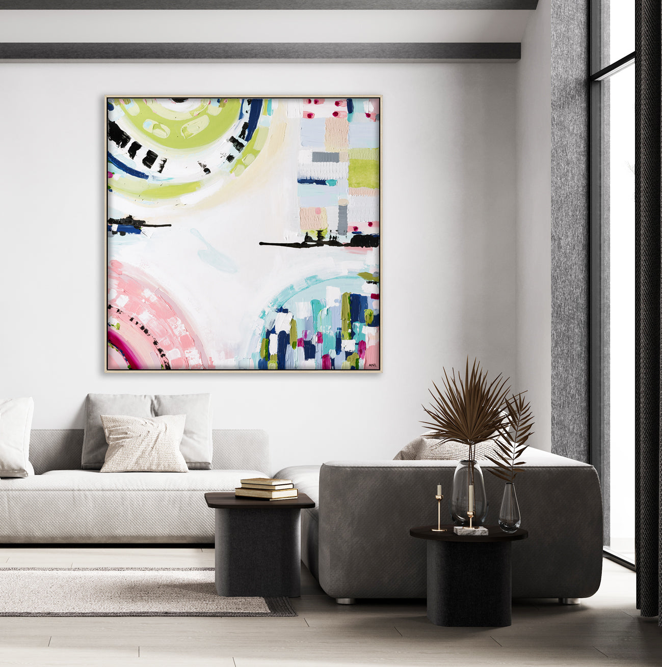 Albert Park Spirit abstract print by Australian artist Ani Ipradjian featuring pastel and dark tones inspired by Albert Park sunsets and lake, showcasing a modern interpretation of Melbourne’s iconic suburb. Ideal for collectors of Australian contemporary art.