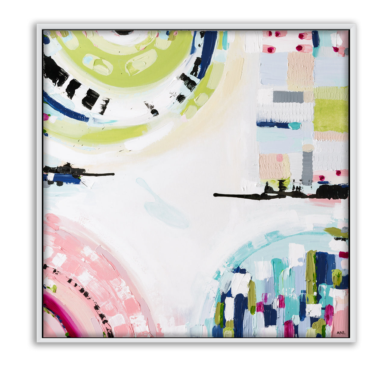 Albert Park Spirit abstract print by Australian artist Ani Ipradjian featuring pastel and dark tones inspired by Albert Park sunsets and lake, showcasing a modern interpretation of Melbourne’s iconic suburb. Ideal for collectors of Australian contemporary art.