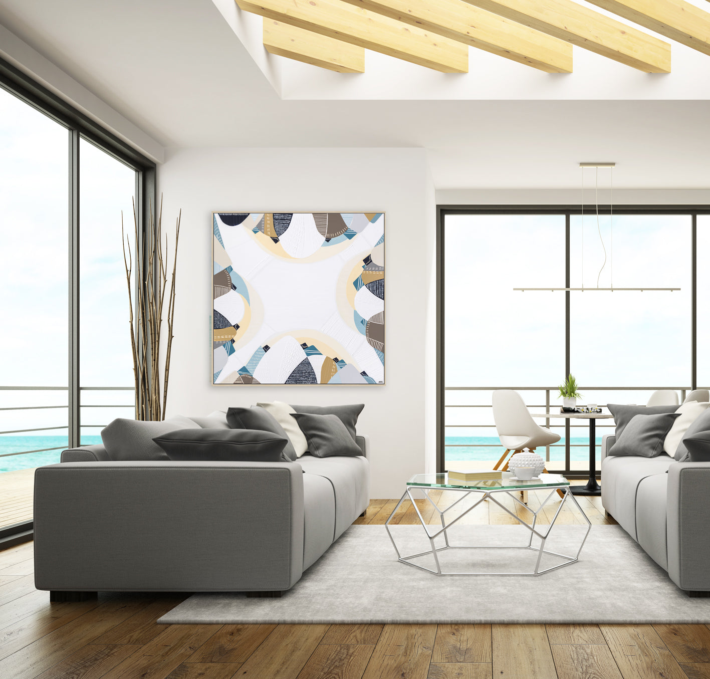 Australian Coast print by Ani Ipradjian – abstract coastal artwork featuring sandy neutrals and ocean blues, inspired by Australia's serene beaches. Ideal for coastal interior design and Australian art collectors.