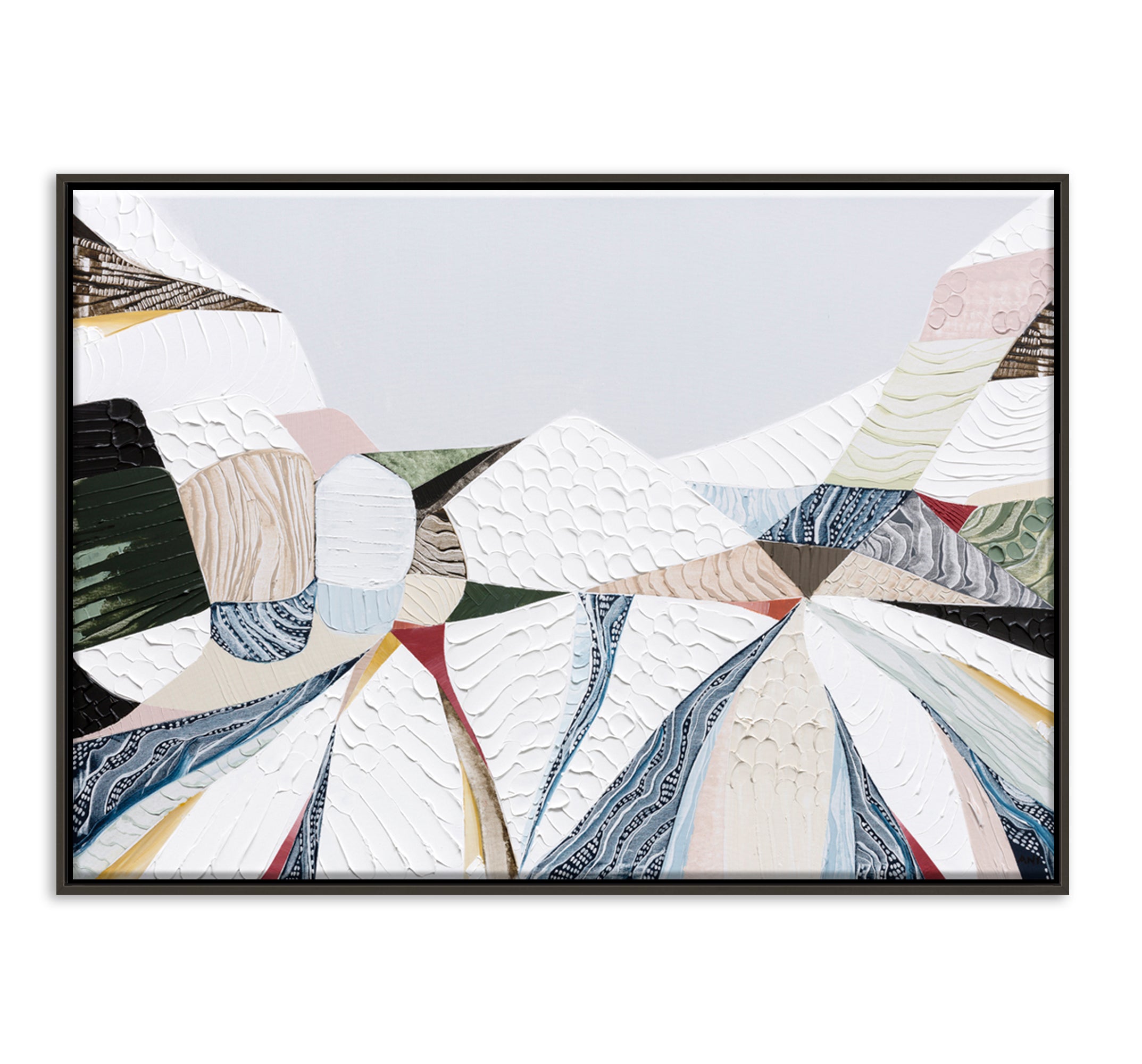 Australian Alps abstract mountain landscape painting by Melbourne artist Ani Ipradjian, inspired by Mount Kosciuszko and alpine ski regions like Mt Buller, Mt Hotham and Falls Creek, featuring textured layers, earthy tones and winter hues, contemporary Australian art for collectors and interiors worldwide